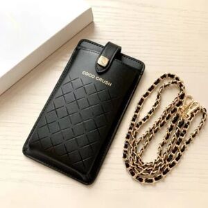 CHANEL COCO Crush VIP Smartphone Case Black Gold Crossbody & YSL Keychain